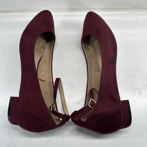 Maroon Ankle Strap Ballet Flats Shoes Women's 9 - Picture 9 of 12